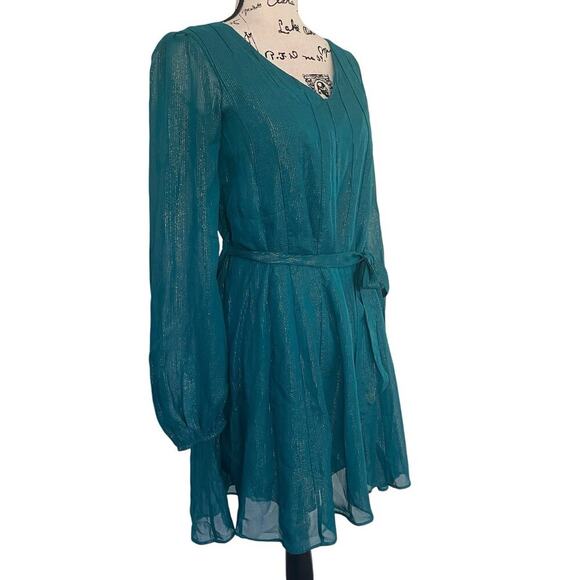 LILLY PULITZER KALIANNA DRESS VALENCIA TEAL/METALLIC SZ S FLOWY SOPHISTICATED - Picture 15 of 16
